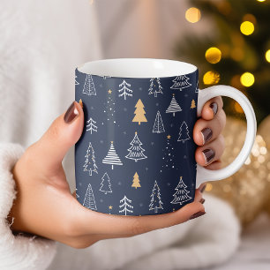 Elegant Navy Blue & Gold Tree Christmas Coffee Mug
