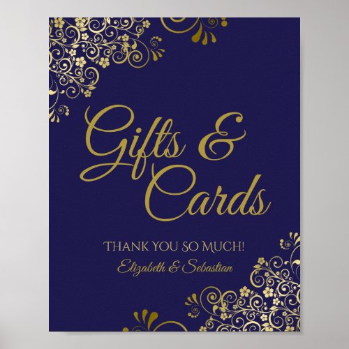 Elegant Navy Blue  Gold Wedding Gifts  Cards Poster