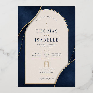 Elegant Navy Blue & Gold Wedding Invitation | Blue Foil Invitation