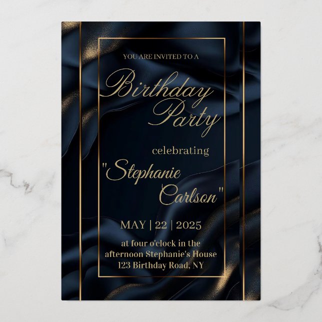 Elegant Navy Blue & Gold Wedding Invitation Foil Invitation (Front)