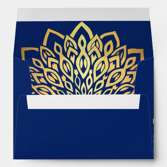 Elegant Navy Blue Gold Wedding Return Address Envelope