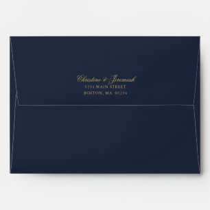 Elegant Navy Blue Gold Wedding Return Address Envelope