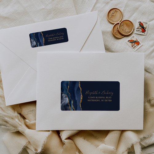 Elegant Navy Blue Gold Wedding Return Address Label