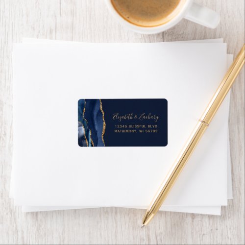 Elegant Navy Blue Gold Wedding RSVP Self_Address Label