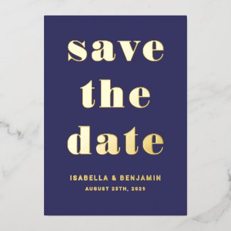 Elegant Navy Blue Gold Wedding Save The Date