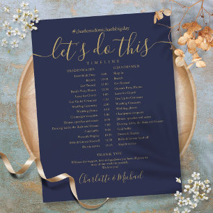 Elegant Navy Blue Gold Wedding Schedule Timeline