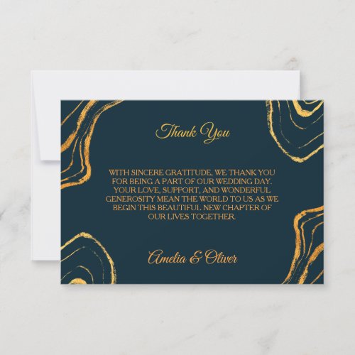 Elegant Navy Blue Gold Wedding Thank You Card