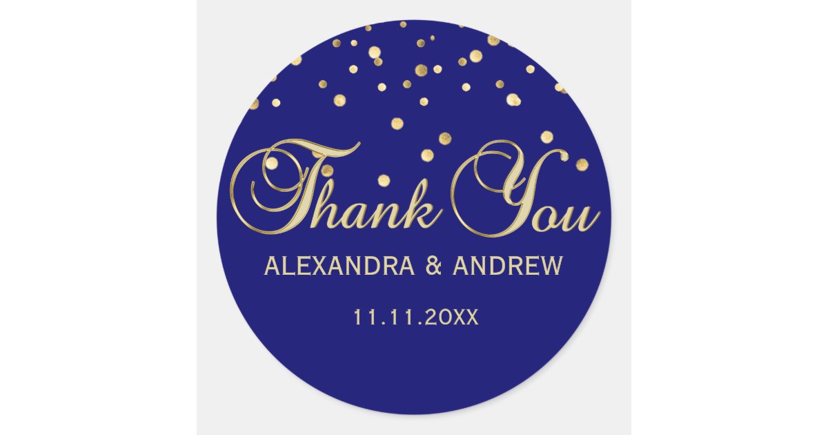 Elegant Navy Blue Gold Wedding Thank You Classic Round Sticker | Zazzle