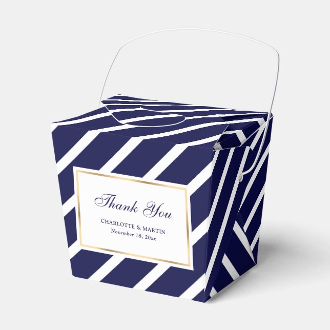 Elegant Navy Blue Gold Wedding Thank You Favor Boxes (Front Side)