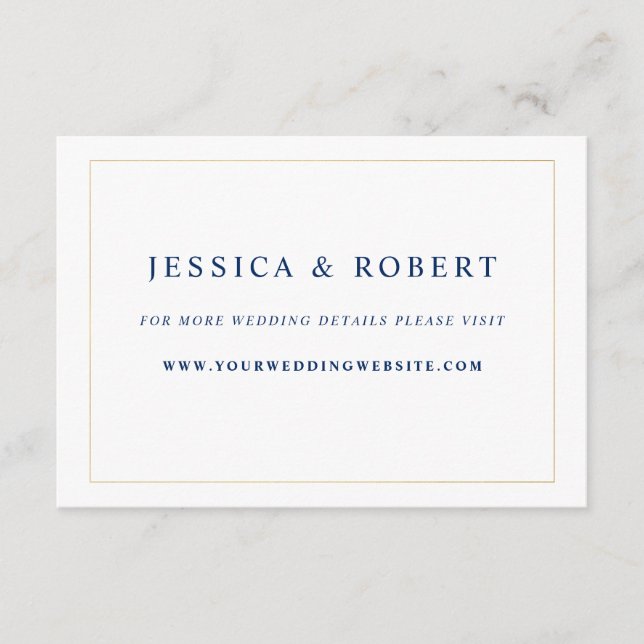 Elegant Navy Blue Gold Wedding Website Insert Card (Front)