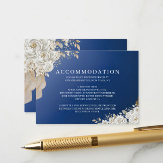 Elegant Navy Blue Gold White Rose Accommodation  Enclosure Card