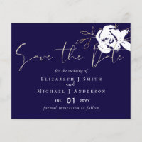 Elegant Navy Blue Gold White Save the Date Wedding