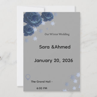 Elegant Navy Blue & Gold Winter Floral Wedding Inv Invitation