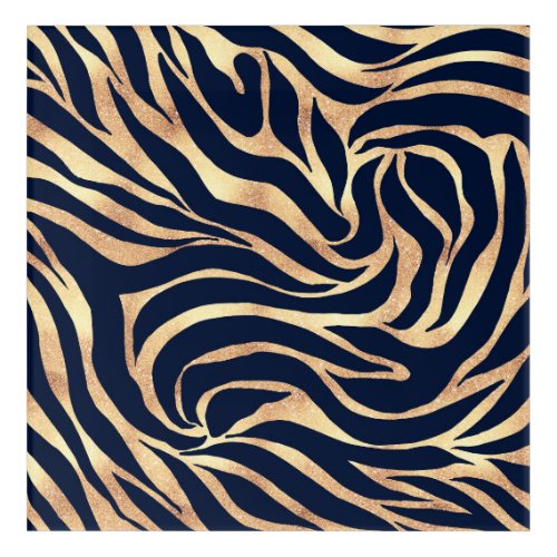 Elegant Navy Blue Gold Zebra Print Acrylic Print