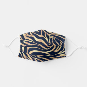 Elegant Navy Blue Gold Zebra Print Adult Cloth Face Mask