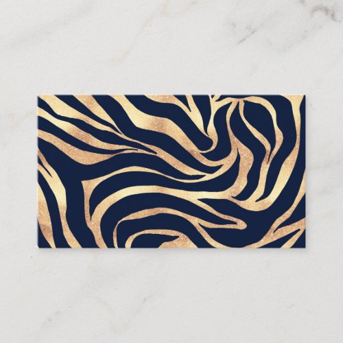 Elegant Navy Blue Gold Zebra Print Business Card