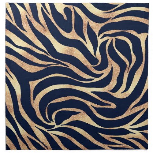 Elegant Navy Blue Gold Zebra Print Cloth Napkin