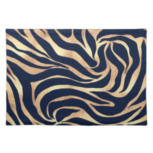 Elegant Navy Blue Gold Zebra Print Cloth Placemat
