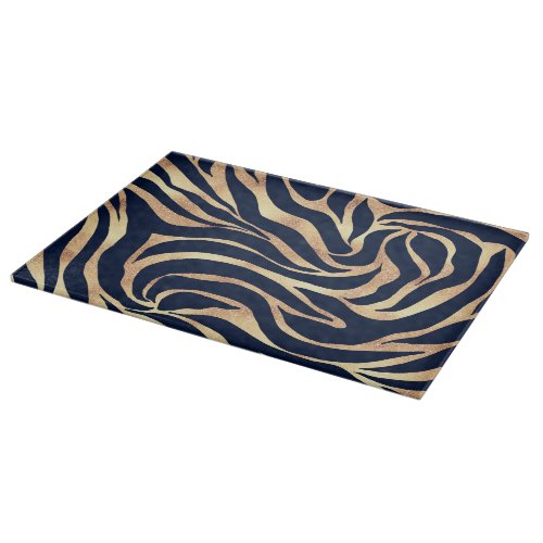 Elegant Navy Blue Gold Zebra Print Cutting Board