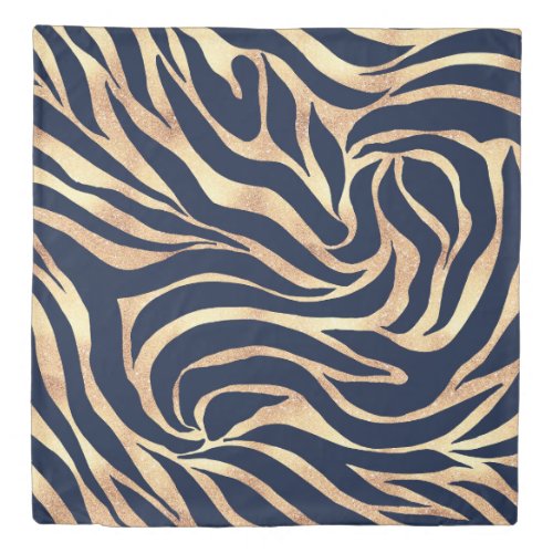 Elegant Navy Blue Gold Zebra Print Duvet Cover
