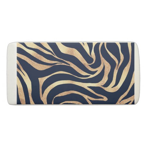 Elegant Navy Blue Gold Zebra Print Eraser