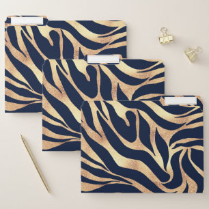 Elegant Navy Blue Gold Zebra Print File Folder