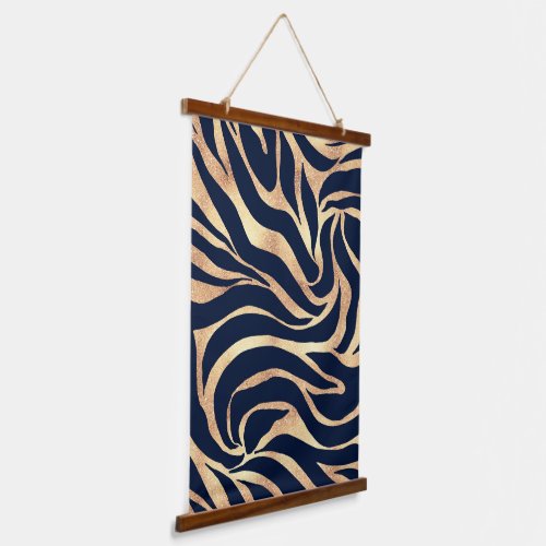 Elegant Navy Blue Gold Zebra Print Hanging Tapestry