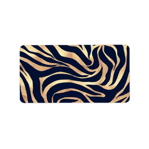 Elegant Navy Blue Gold Zebra Print Label