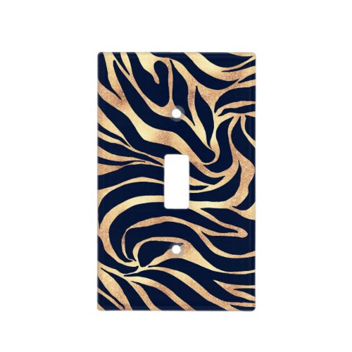 Elegant Navy Blue Gold Zebra Print Light Switch Cover