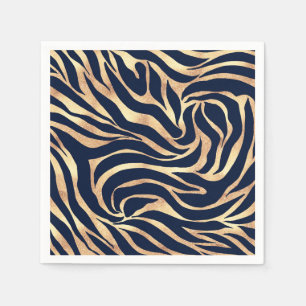 Elegant Navy Blue Gold Zebra Print Napkins