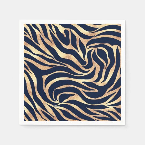 Elegant Navy Blue Gold Zebra Print Napkins