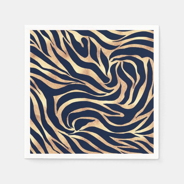 Elegant Navy Blue Gold Zebra Print Napkins (Front)