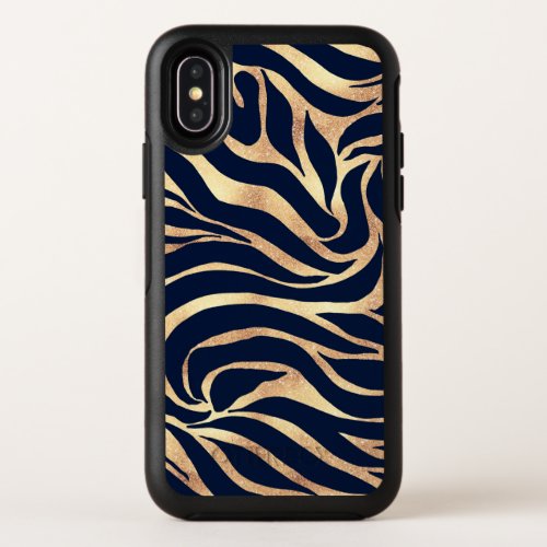 Elegant Navy Blue Gold Zebra Print OtterBox Symmetry iPhone X Case