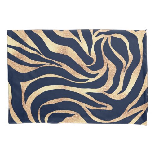 Elegant Navy Blue Gold Zebra Print Pillow Case