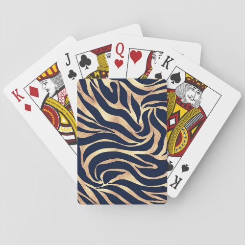 Elegant Navy Blue Gold Zebra Print Poker Cards