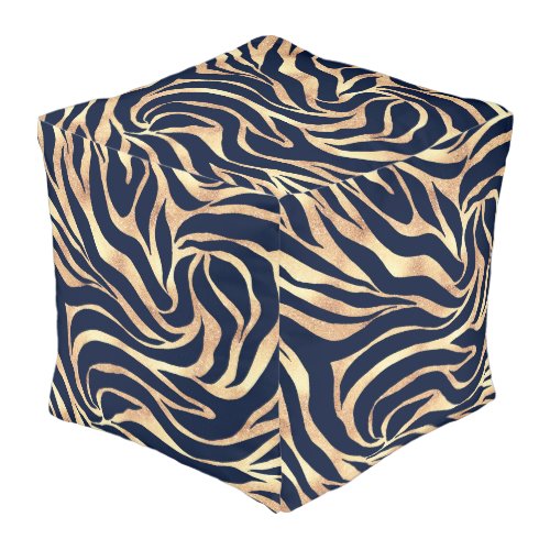 Elegant Navy Blue Gold Zebra Print Pouf