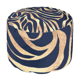 Elegant Navy Blue Gold Zebra Print Pouf