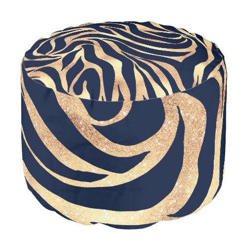 Elegant Navy Blue Gold Zebra Print Pouf