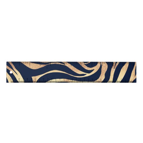 Elegant Navy Blue Gold Zebra Print Ruler