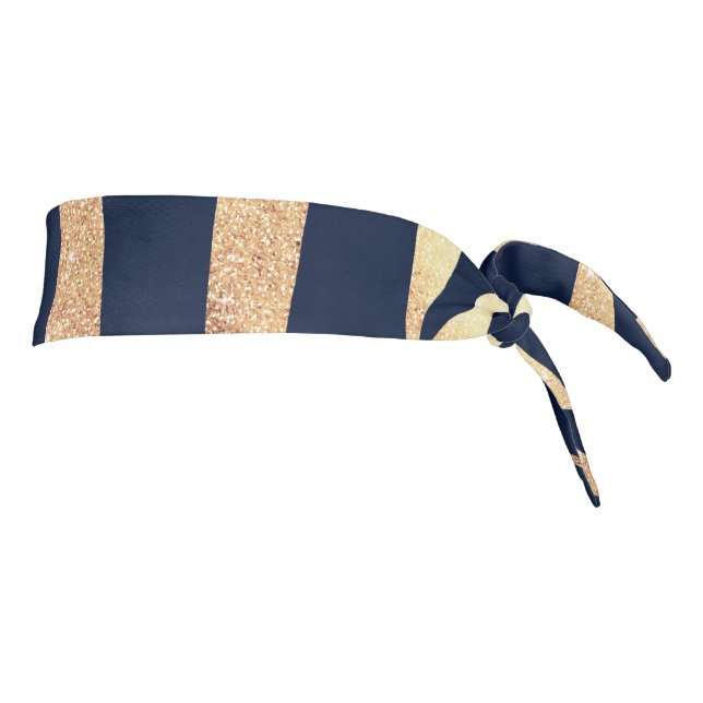 Elegant Navy Blue Gold Zebra Print Tie Headband (Rotate 90)
