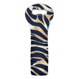 Elegant Navy Blue Gold Zebra Print Wine Bag