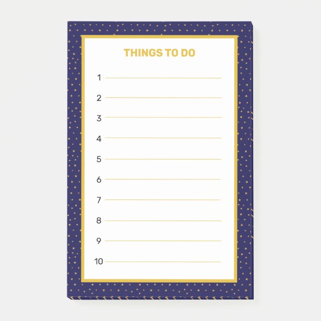 Elegant Navy Blue & Golden Editable Things To Do Post-it Notes (Front)