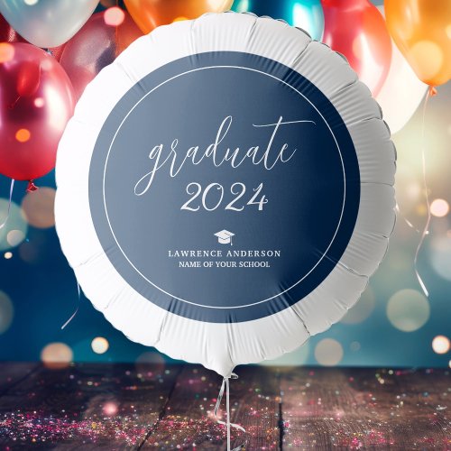 Elegant Navy Blue Graduate 2024 Graduation Party Balloon