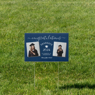 Elegant Navy Blue Graduate 2 Photo Graduation Sign