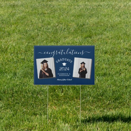Elegant Navy Blue Graduate 2 Photo Graduation Sign