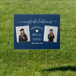 Elegant Navy Blue Graduate 2 Photo Graduation Sign
