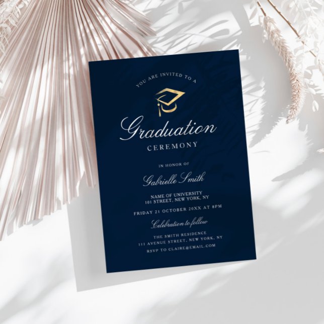 Elegant navy blue graduation ceremony invitation (Creator Uploaded)