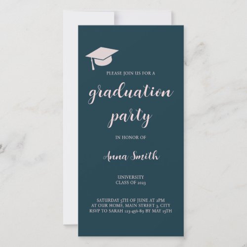 Elegant Navy Blue Graduation Party Invitation