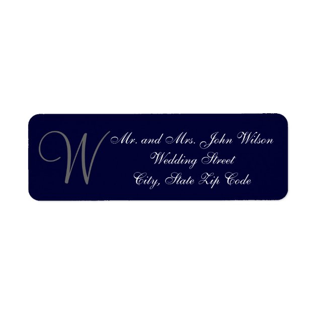 Elegant Navy Blue Gray Monogram Wedding Invitation Label