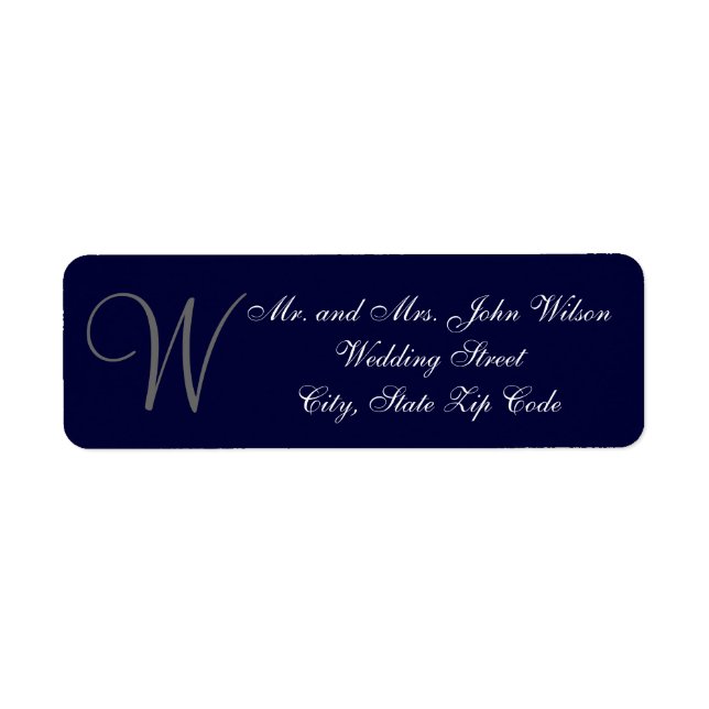 Elegant Navy Blue Gray Monogram Wedding Invitation Label (Front)